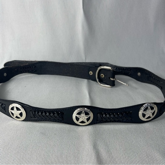 Silver Western Concho Cowboy Belt Black Tooled
Braided Leather Sz 44 - Picture 6 of 14